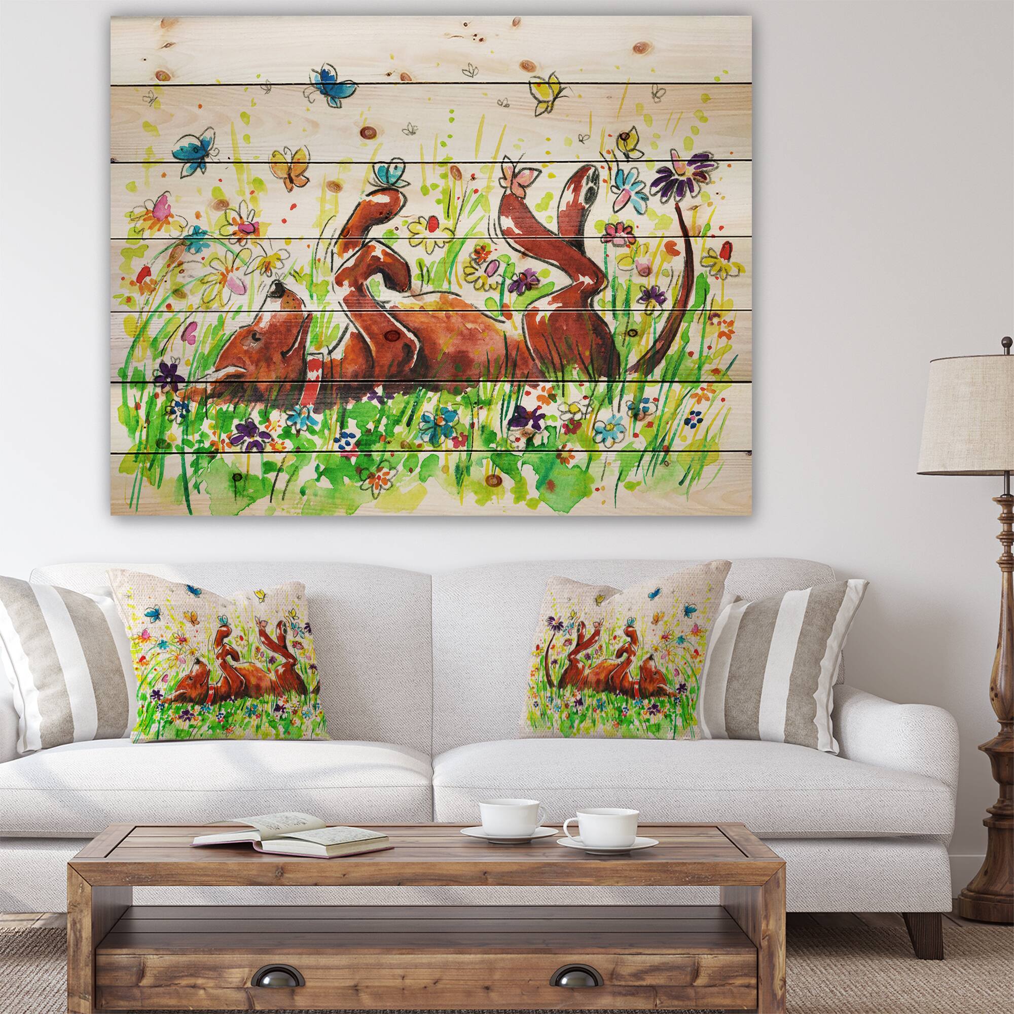 Designart - Happy Brown dog with Flowers and Butterfly